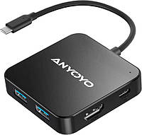 ANYOYO USB C Hub USB-адаптер-разветвитель 6в1 с HDMI 4K, 30Гц, PD 100 Вт, 3 USB A 3.0, 1 USB C 3.0