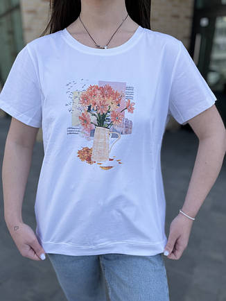 Жіноча футболка в прямому пошитті з принтом розміри 48, 50, 52, фото 1