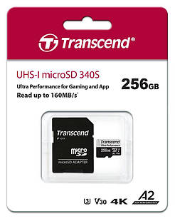 Карта пам'яті Transcend microSD 256GB C10 UHS-I U3 A2 R160/W125MB/s + SD