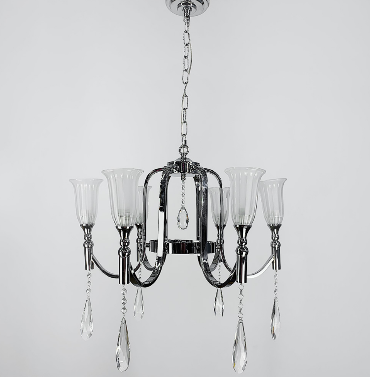 КЛАСИЧНА ЛЮСТРА НА 6 ЛАМП ІЗ КРИШТАЛЕВИМИ ПІДВІСАМИ AT 23/6, фото 1