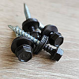 Матові покрівельні саморізи 4.8*35 по дереву для металочерепиці та профнастилу Ral 8019 (темно-коричневий), фото 7