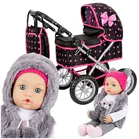 Глибока коляска для ляльок Kinderplay Kp0261 ляльки Deep Gondol складна сумка + Baby Doll.