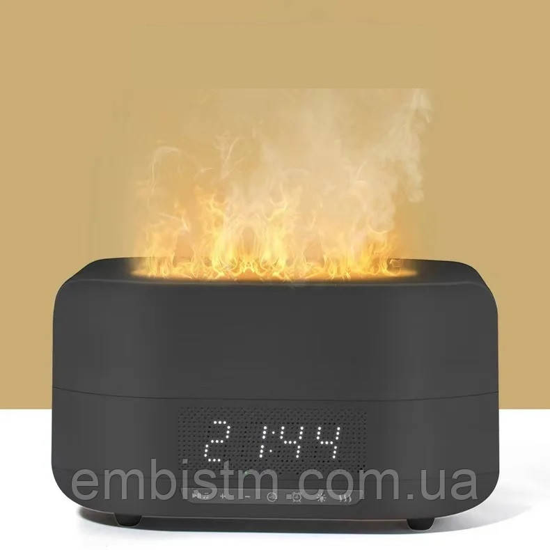 Зволожувач повітря ультразвуковий з ефектом полум'я і Bluetooth колонкою імітація каміна з годинником
