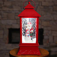 Снежный фонтан RESTEQ. Декоративный фонарь с эффектом снегопада, подсветкой и музыкой Дед Мороз, светло VCT