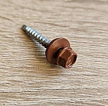 Матові покрівельні саморізи 4.8*35 по дереву для металочерепиці та профнастилу Ral 8004 (теракот) пачка 250шт, фото 4