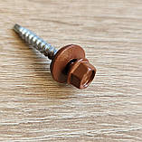 Матові покрівельні саморізи 4.8*35 по дереву для металочерепиці та профнастилу Ral 8004 (теракот) пачка 250шт, фото 5