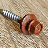 Матові покрівельні саморізи 4.8*35 по дереву для металочерепиці та профнастилу Ral 8004 (теракот) пачка 250шт, фото 3