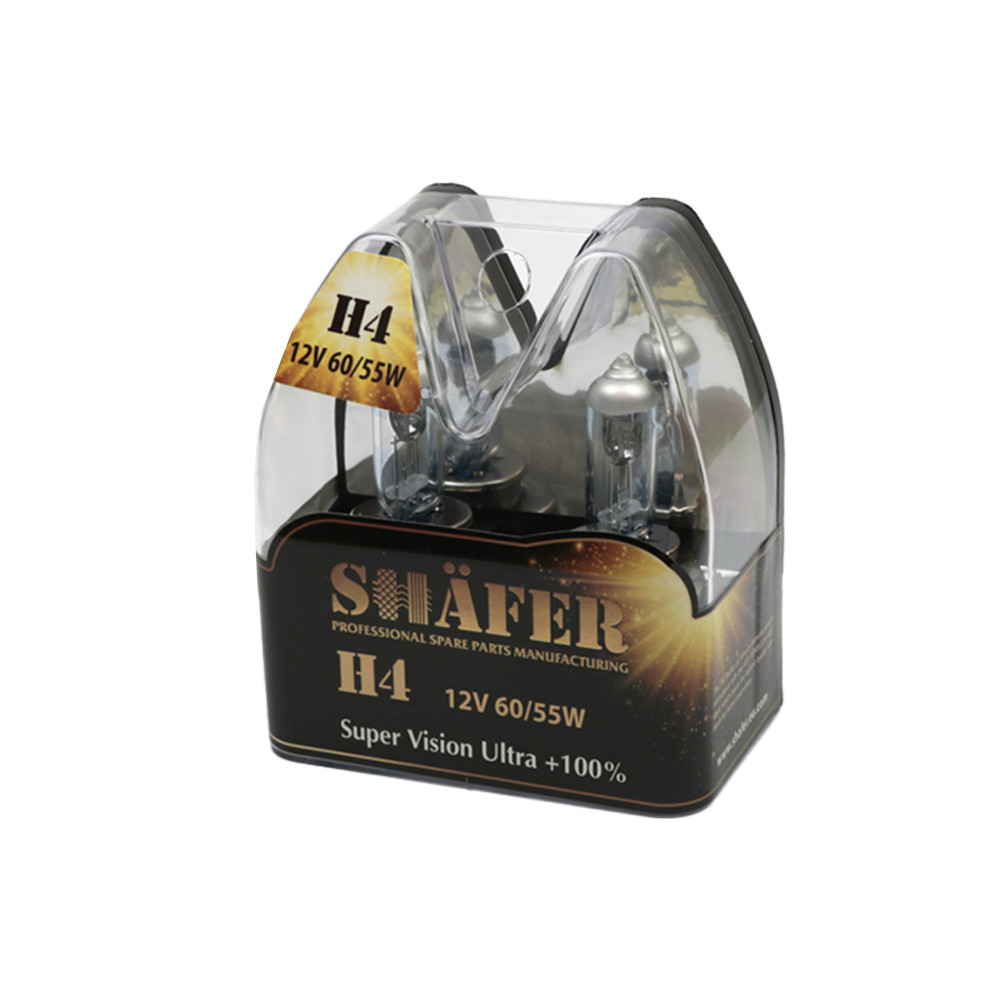 Автолампа галогенова SHAFER H4 12V60/55W Super Vision Ultra +100% (комплект, пластиковий бокс 2 шт.) SL3004