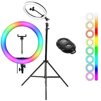 Кільцева світлодіодна лампа 36 см Led RGB + Подарунок Штатив для кільцевої лампи + Пульт для селфі Bluetooth