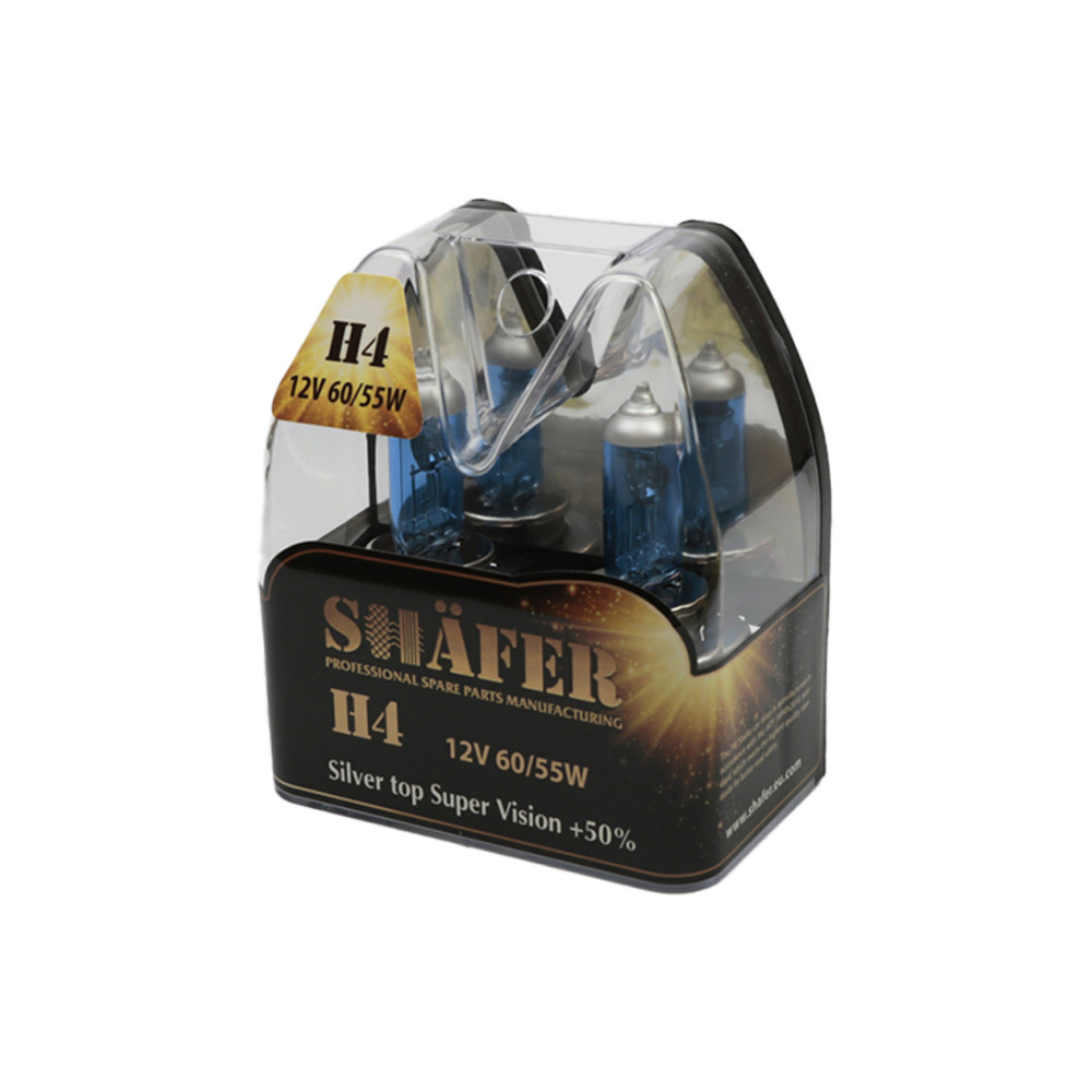 Автолампа галогенова SHAFER H4 12V60/55W Silver top Super Vision +50% (комплект, пластиковий бокс 2 шт.) SL300