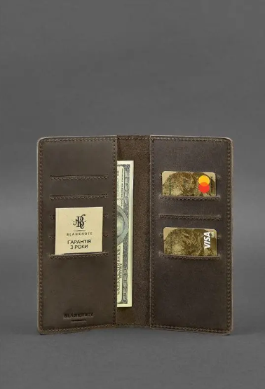 Гаманці та портмоне ручної роботи місткий яскравий, гаманець жіночий шкіра на кнопці Темно коричневий, фото 1