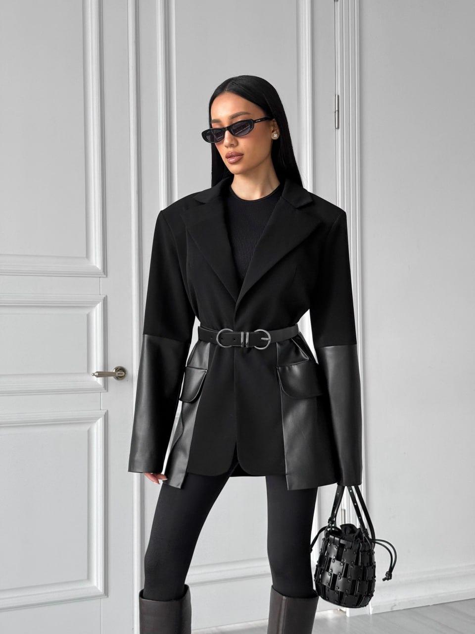 Укорочений тренч Монро без поясу чорний, фото 1