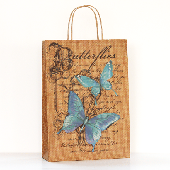 Пакет з крафту 24х34х9 см, № 185 Блакитні метелики