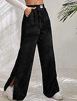 Женские микровельветовые штаны палаццо с разрезами по бокам размеры 50-56