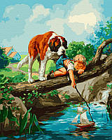 Картина Рисование по номерам Помощь товарищу 40х50 Набор для росписи картины по номерам Мальчик и собака
