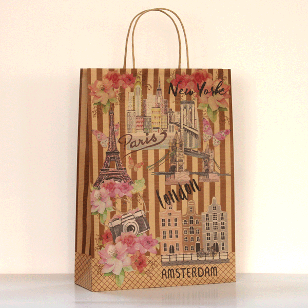 Пакет з крафту 24х34х9 см, № 186 Подорож столицями, фото 1