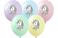 Повітряні кульки з малюнком Єдиноріг із короною | Макарунс асорті