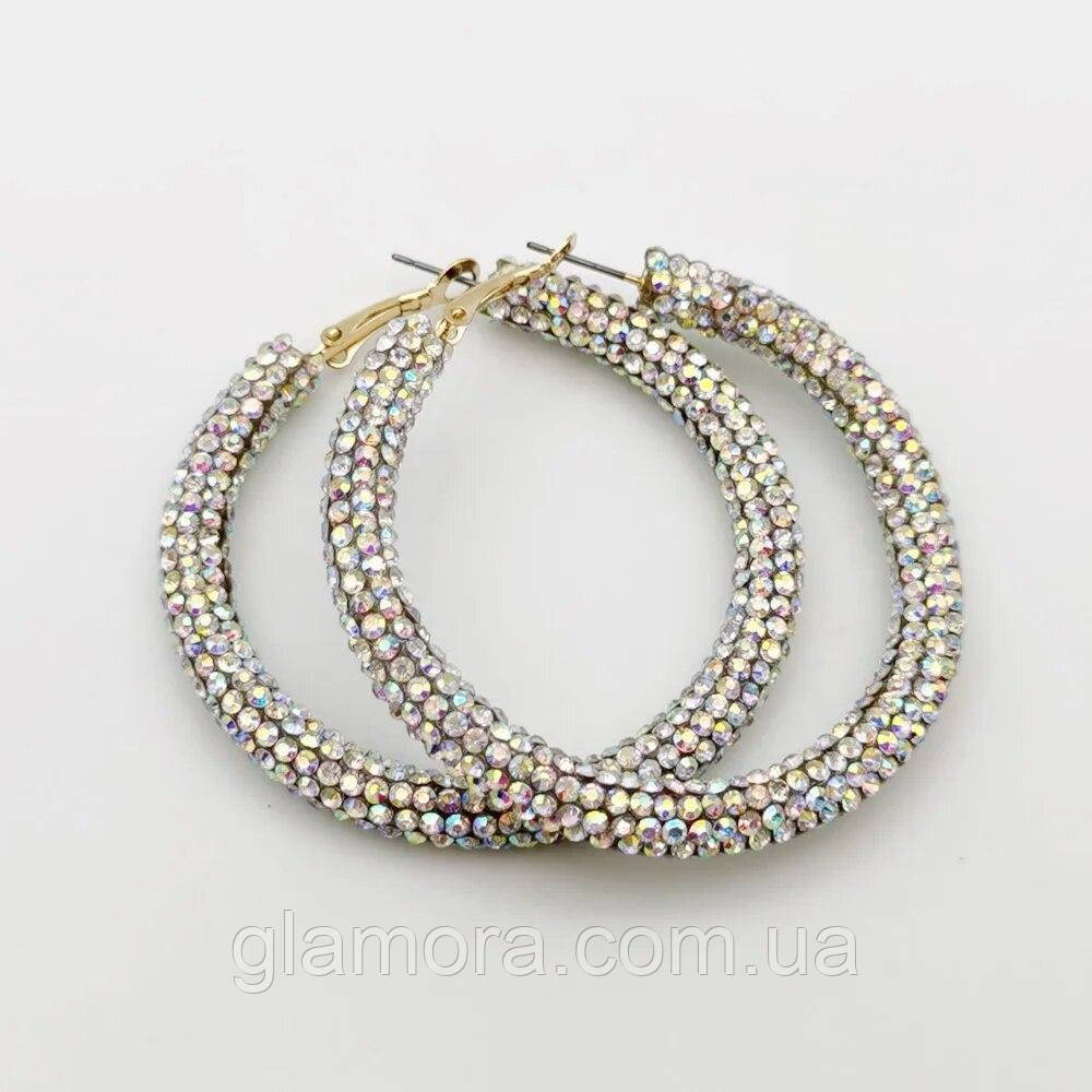 Сережки кільця стразові, колір Crystal AB (5 см), фото 1