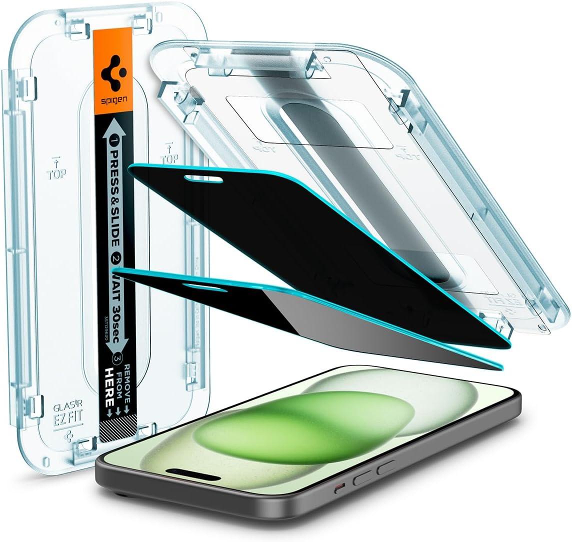 Захисне скло Spigen для iPhone 15 Plus — EZ FIT GLAS.tR Privacy (2 шт.), Антишпион (AGL06885)