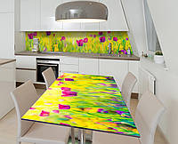Наклейка 3Д виниловая на стол Zatarga «Лиловые тюльпаны» 650х1200 мм для домов, квартир, стол UQ, код: 6510432