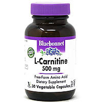 L-Карнитин 500 мг, L-Carnitine, Bluebonnet Nutrition, 30 вегетарианских капсул