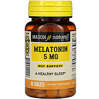 Мелатонін 5 мг, Melatonin, Mason Natural, 60 таблеток