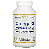 Риб'ячий жир преміум-класу з Омега-3, 180 EPA /120 DHA, Omega-3 Premium Fish Oil, California Gold Nutrition, 240 желатинових