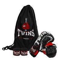 Боксерский набор 3в1 TWN BO-9943 размер 6 унции цвет черный-красный
