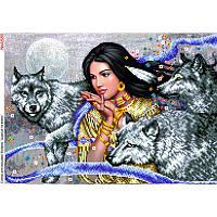 Схема вишивки бісером (хрестиком) «Красуня з вовками (A580)»