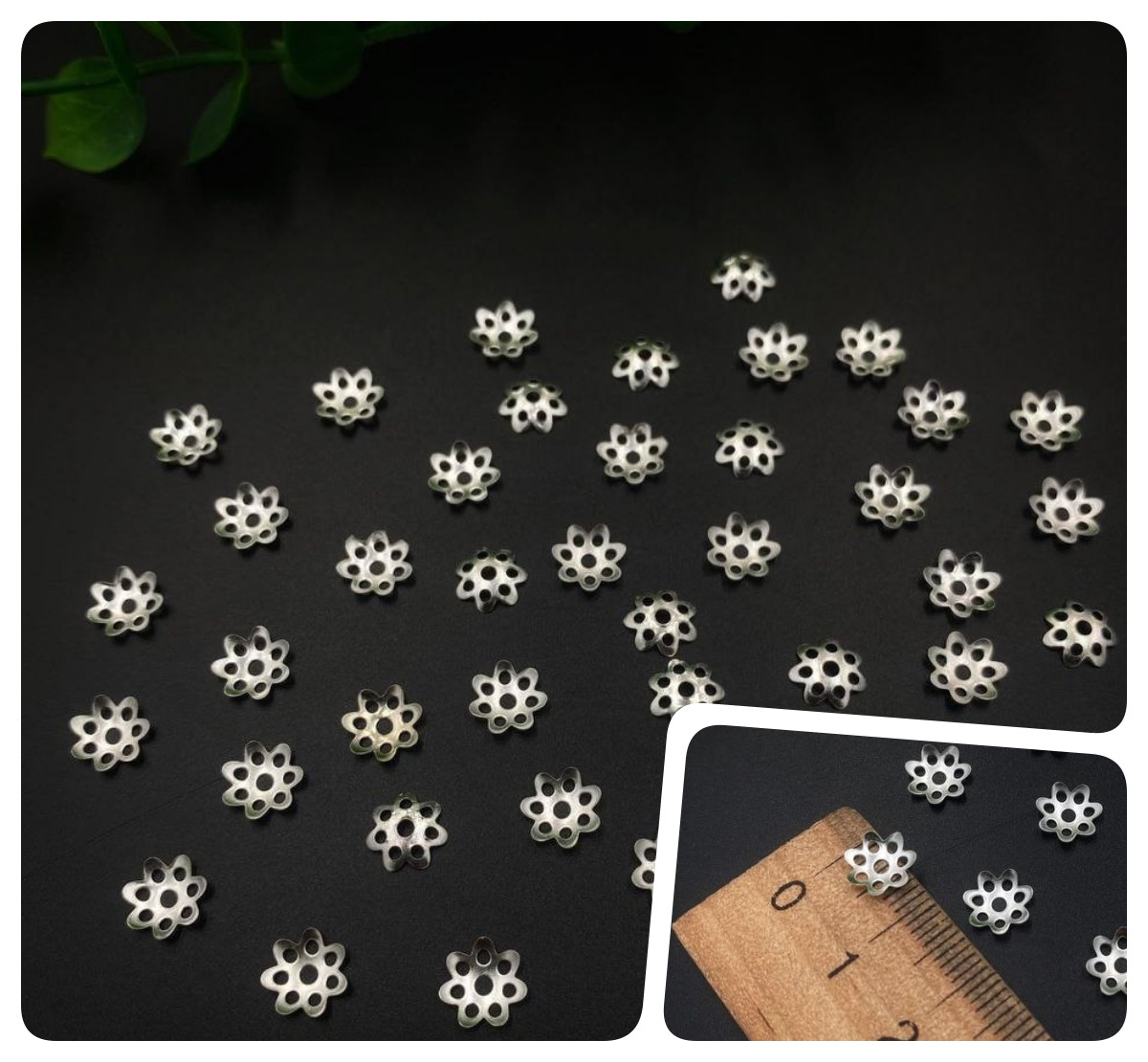 Шапочки для намистин "Обіймач" / Упаковка 5 гр ≈135-140 шт / Ø8мм / Срібний, фото 1