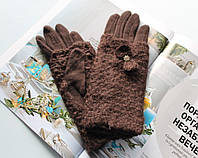 Женские кашемировые перчатки с вязкой коричневые ВТН