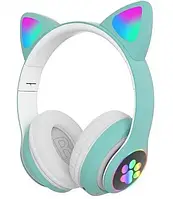 Навушники безпровідні Bluetooth Cat Ear VZV-23M 7695 400мАч з підсвічуванням м'ятні
