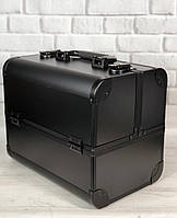 Бьюти кейс "Черный матовый" металлический чемодан, раздвижной с ключом Ч03177