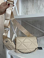 Жіноча сумка шкіряна на плече, колір світло-бежевий   (Polina&Eiterou)