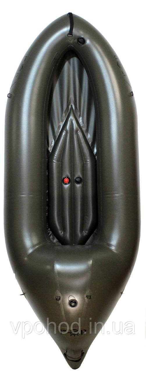 Пакрафт ГОР P-250H комфортний та швидкий з надувним дном, каяк, байдарка червоно-чорний хакі