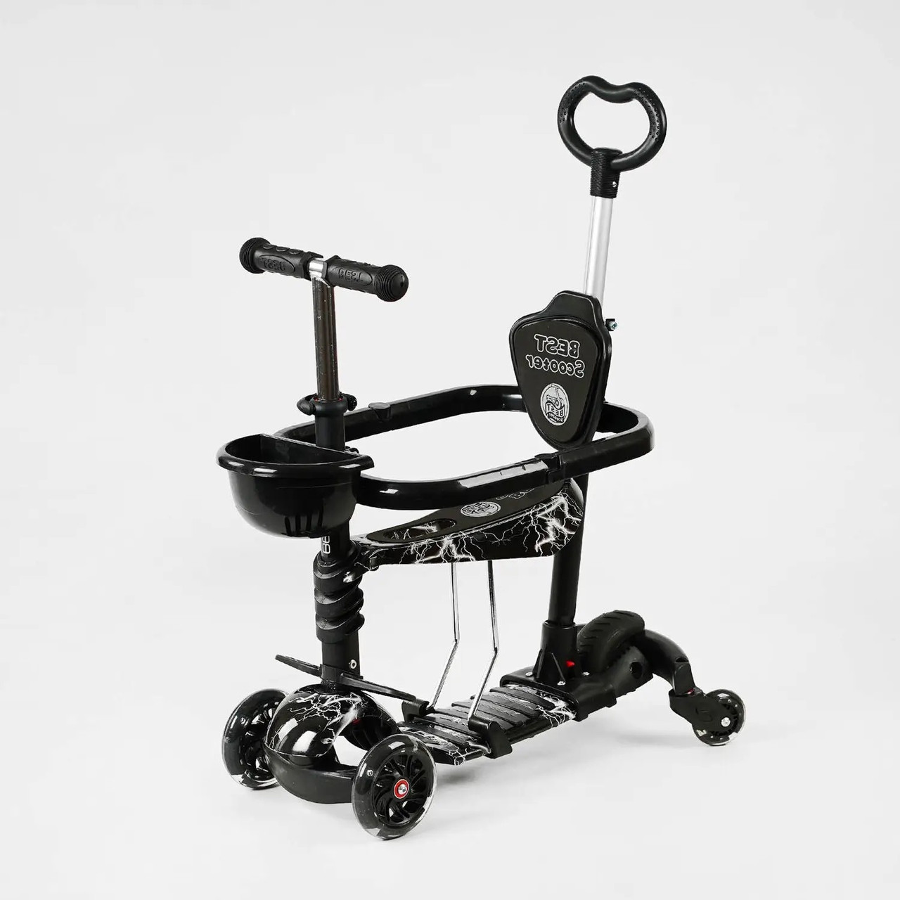 Самокат Best Scooter 5в1 триколісний для дітей LS-09112 Чорний / Білий Дитячий самокат із захисним бампером