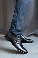 Чоловічі туфлі шкіряні весняно-осінні чорні Belvas 31 на шнурках (44)