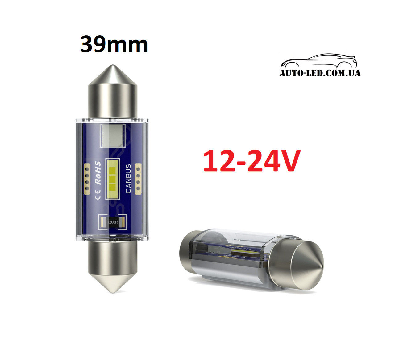 LED C5W C10W 12-24V CANBUS! 39 мм LED лампочка з обманкою герметична CSP-1860