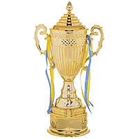 Кубок спортивный с ручками и крышкой Zelart CARVED QY078A высота 49см золотой