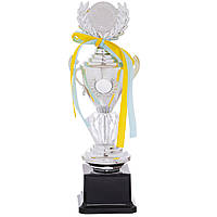 Кубок спортивный с ручками и крышкой Zelart HIT CRYSTAL K91 цвет серебряный