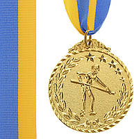 Медаль спортивная с лентой Zelart Бильярд C-7017 цвет золотой