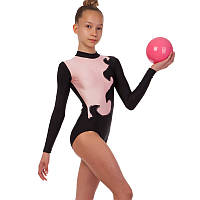 Купальник для художественной гимнастики детский Zelart DR-1405 размер 36, рост 140-146 цвет черный-розовый