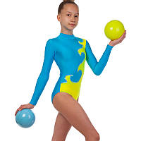 Купальник для художественной гимнастики детский Zelart DR-1405 размер 34, рост 134 цвет голубой-желтый