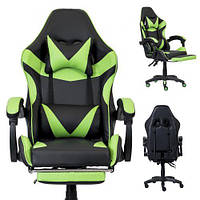 Кресло геймерское PLAYER GREEN с подставкой для ног зелёное игровое компьютерное офисное раскладное для