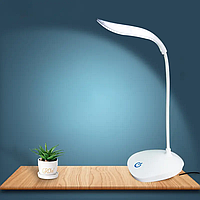 Лампа с гибким кронштейном настольная светодиодная для чтения с USB-зарядкой и сенсорным управлением белая