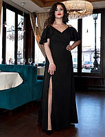 Длинное черное платье-макси с тонкими бретелями и разрезом сбоку идеально для вечеринок (S, M, L, XL)