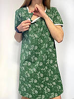 Ночная рубашка для кормящей женщины ночнушка Малена зеленая с коротким рукавом M