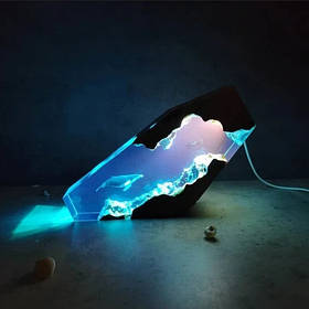 Нічний світильник Аквалангіст на глибині, USB, пульт. Нічник із епоксидної смоли Океан. Світлодіодний настільний світильник. LED