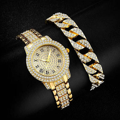 Кварцовий годинник, імітація діамантів, металевий браслет. Жіночі годинники. Стильні наручні годинники. Золотий
