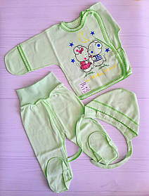 Дитячий костюм 3в1 для новонародженого 56 розмір сорочка повзунки шапочка інтерлок